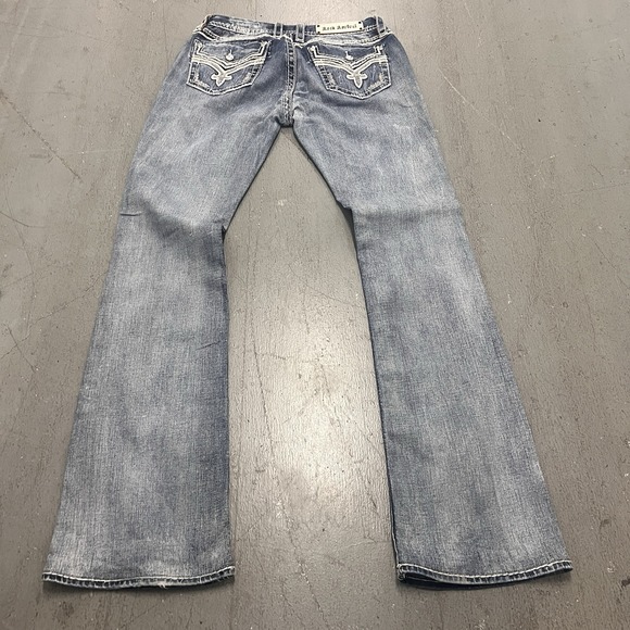 Rock Revival Donna Boot Jeans Women's Size 31 Dark Wash Distressed Embroidered - Picture 2 of 8